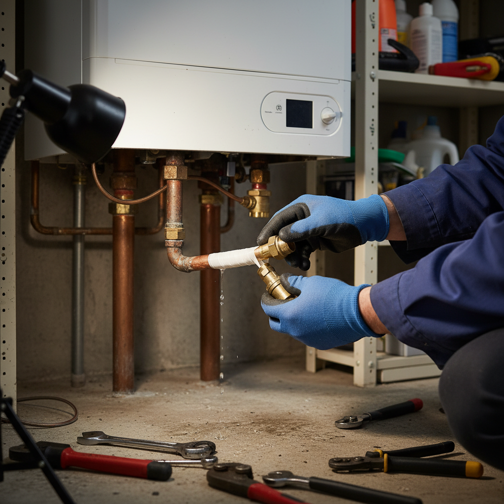 Boiler leak repair in progress