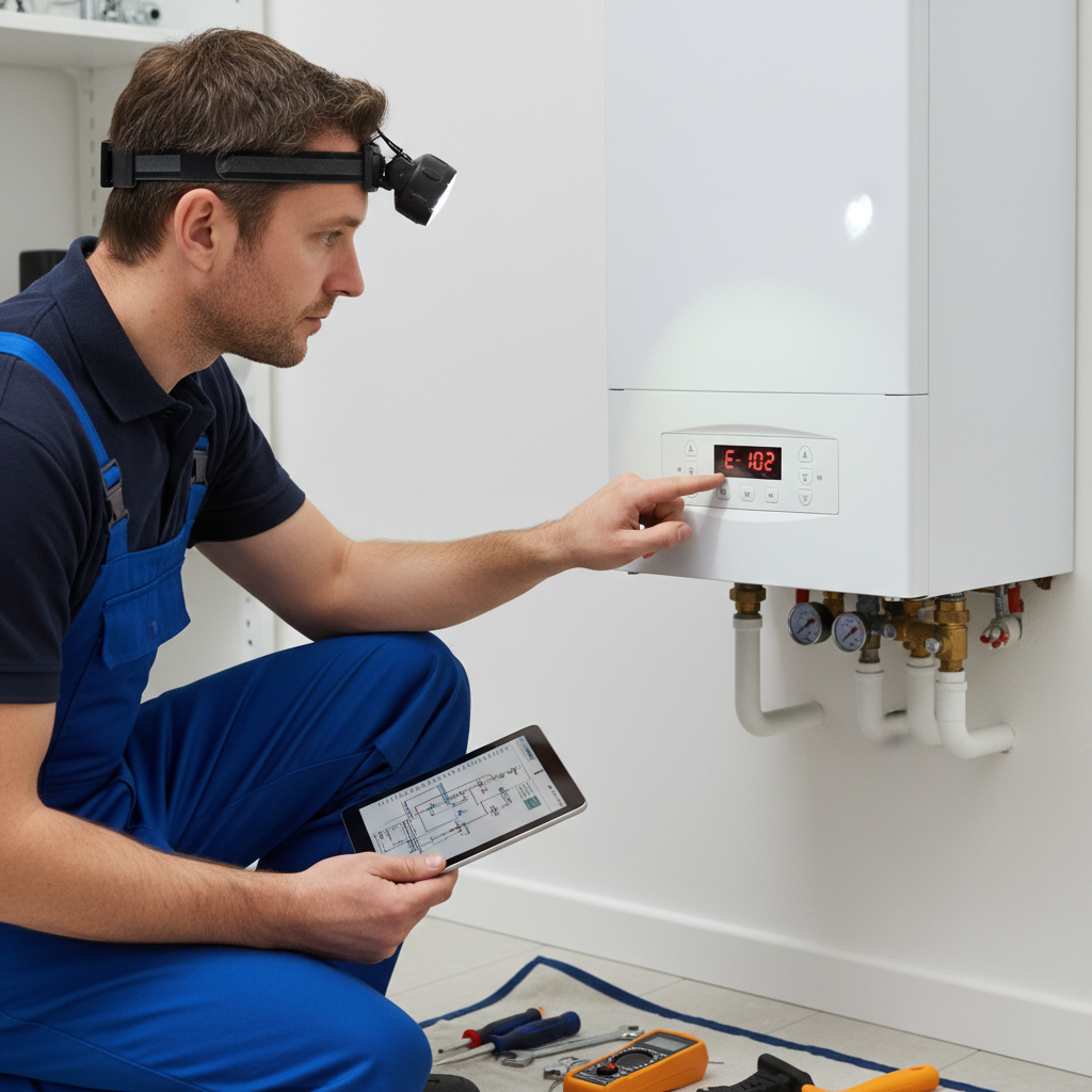 Boiler repair specialist diagnosing an error in Foxearth