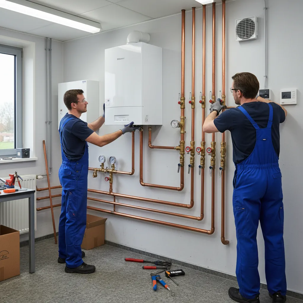 Efficient boiler installation showing copper pipes and neat work in Edwardstone