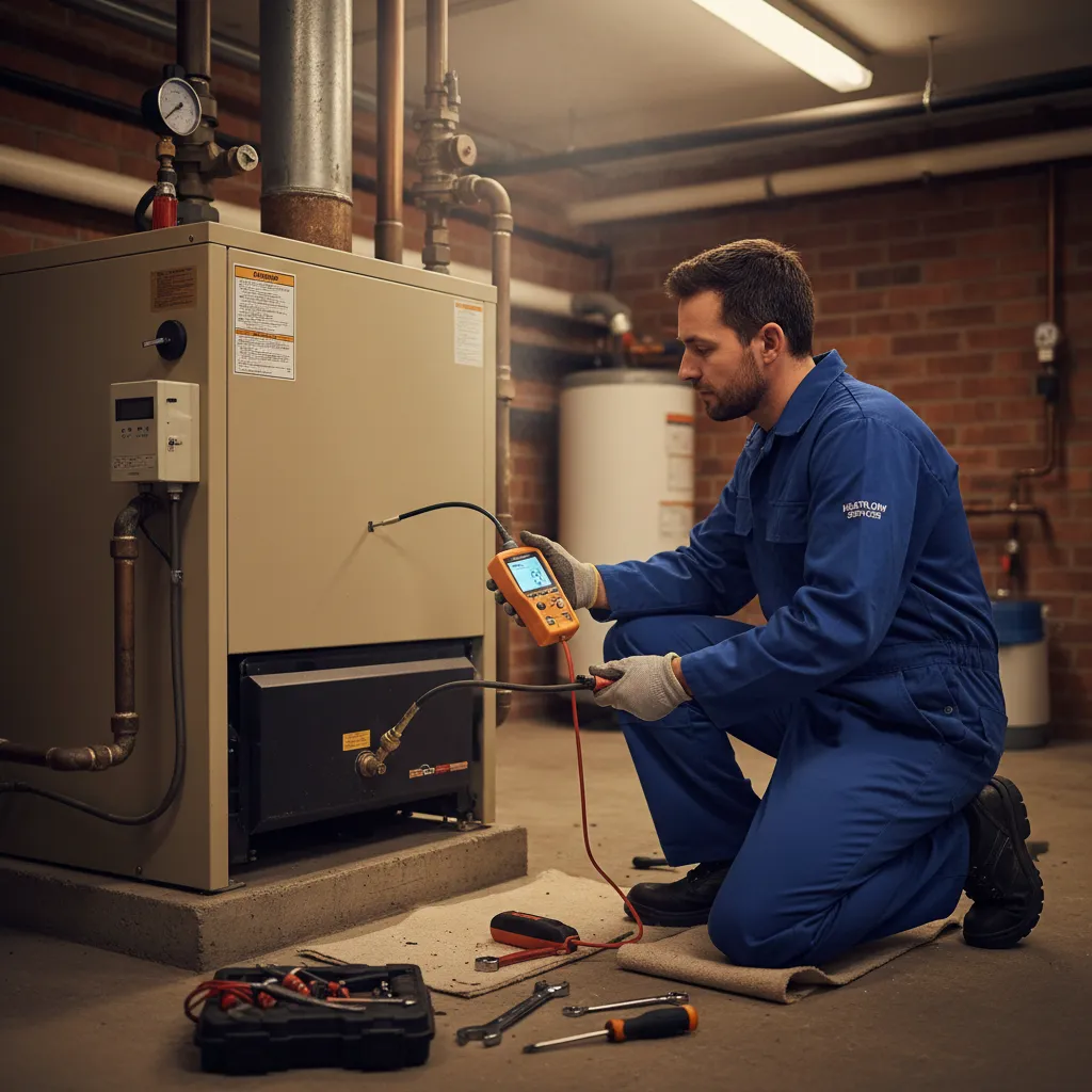 Engineer performing CO test on boiler for efficiency