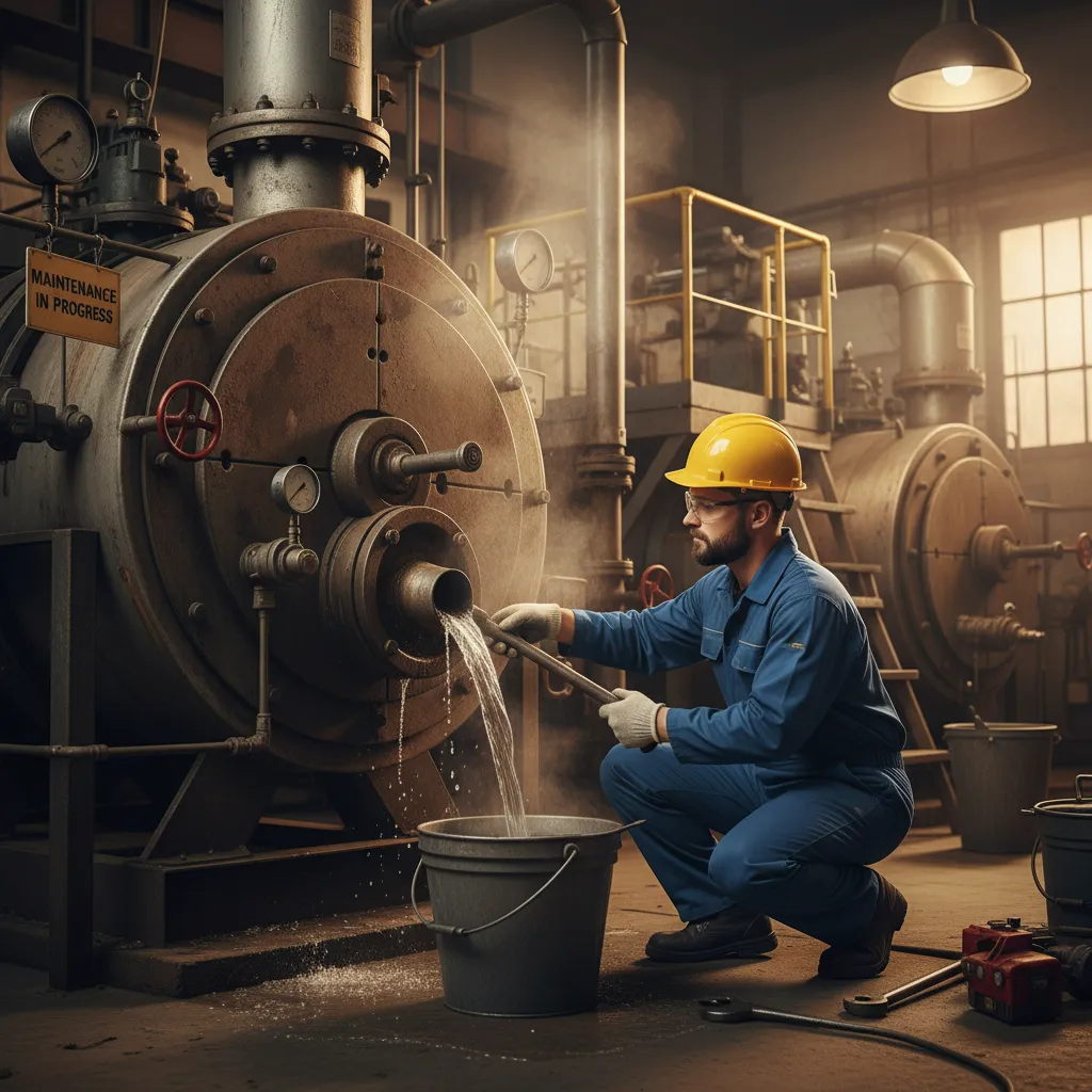 Engineer draining boiler for maintenance, representing thoroughness