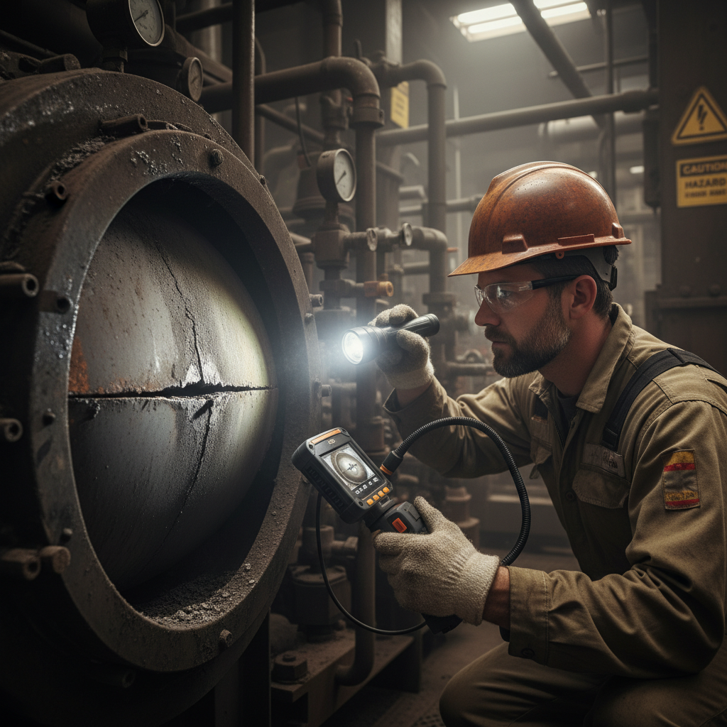 Boiler Service Sudbury engineer inspecting flue for safety