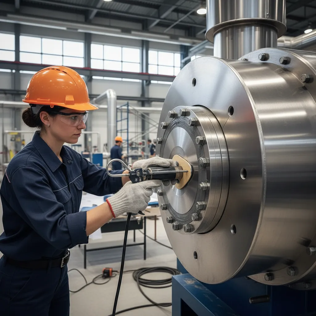 Engineer sealing a new boiler installation, showing attention to detail
