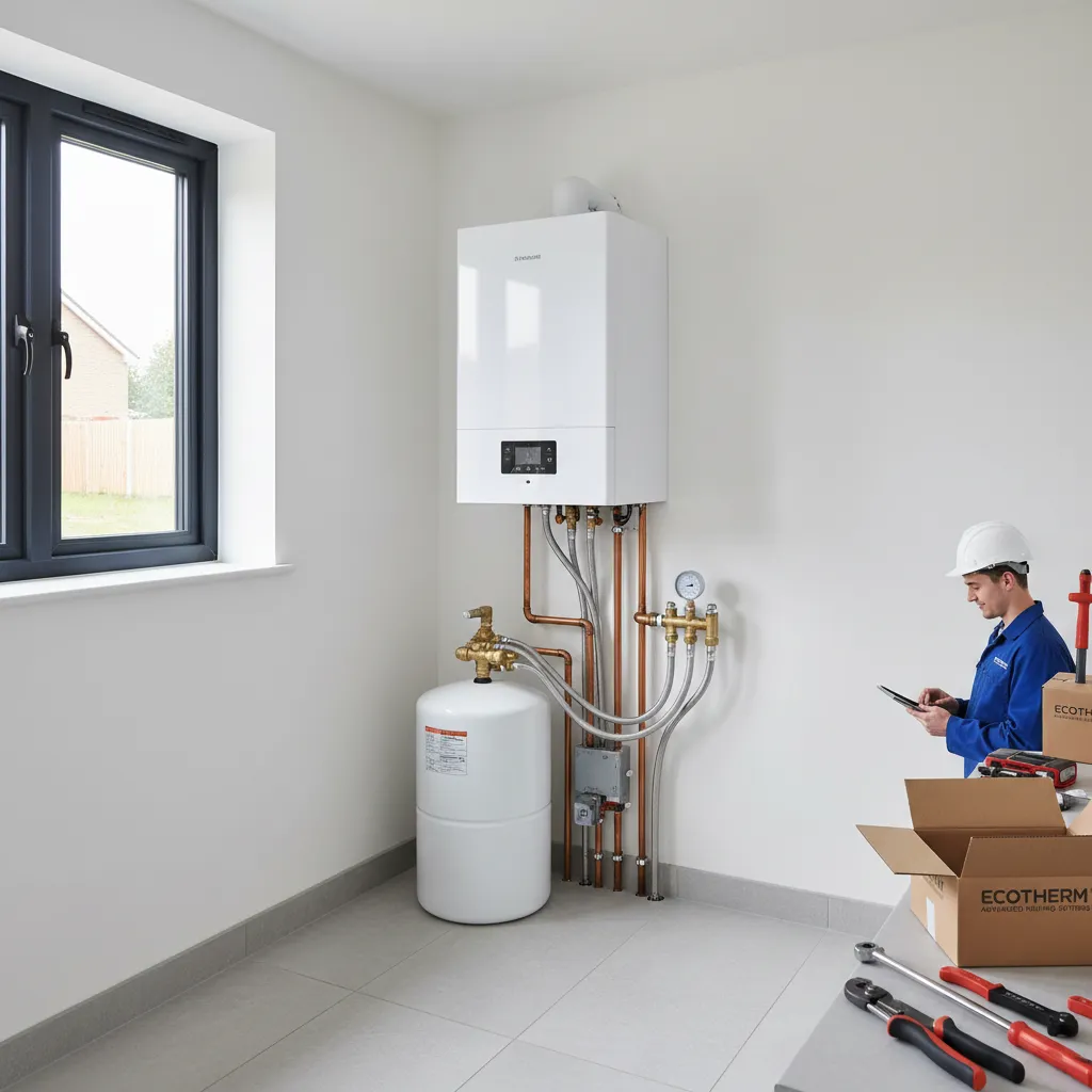 High-efficiency boiler installation in a new build property