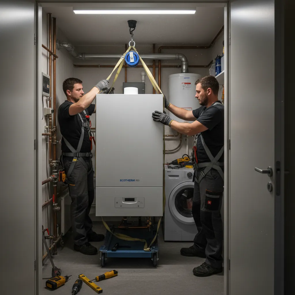 New boiler installation in utility closet