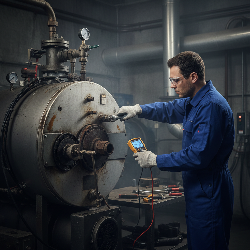 Technician adjusting gas pressure on boiler