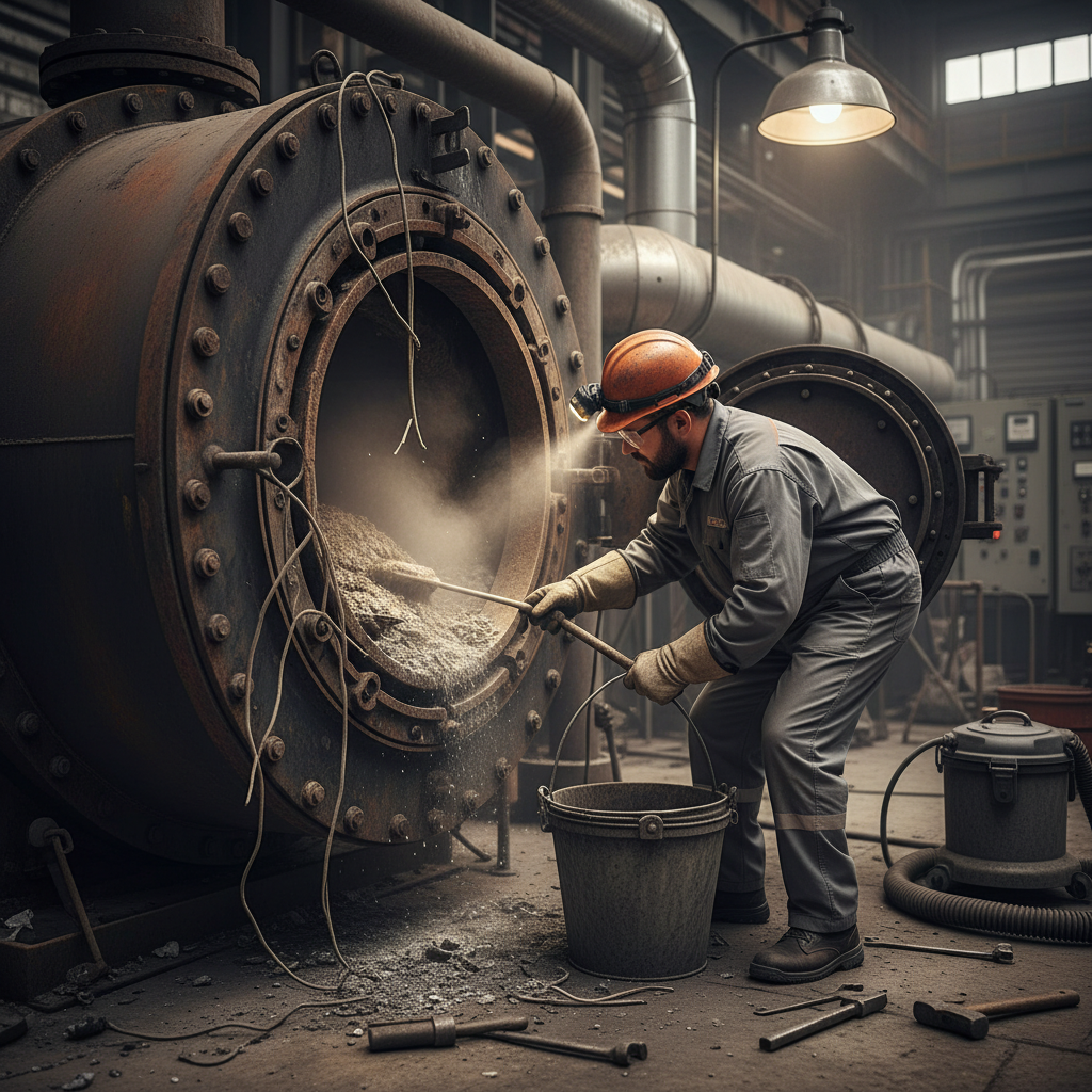 Technician cleaning a malfunctioning boiler after repair in Stoke by Clare